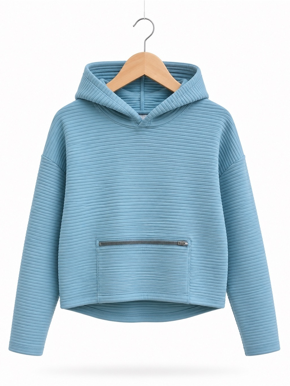 Zella Youth Teal Ribbed Hooded Pullover Size Medium (8-10)